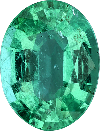 Oval cut zambian emerald, 7.84 by 5.96 mm, shown at actual size