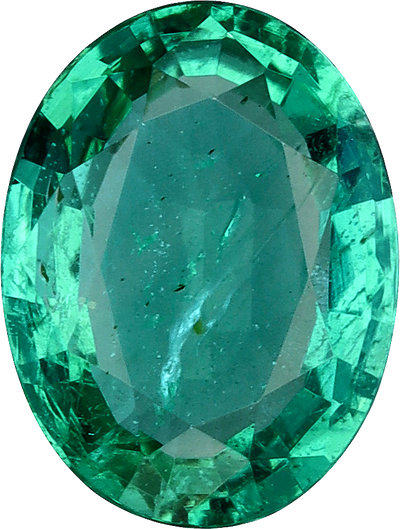 Oval cut zambian emerald, 8.06 by 6.08 mm, shown at actual size