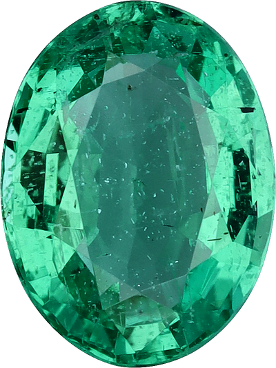 Oval cut zambian emerald, 8.11 by 6.11 mm, shown at actual size