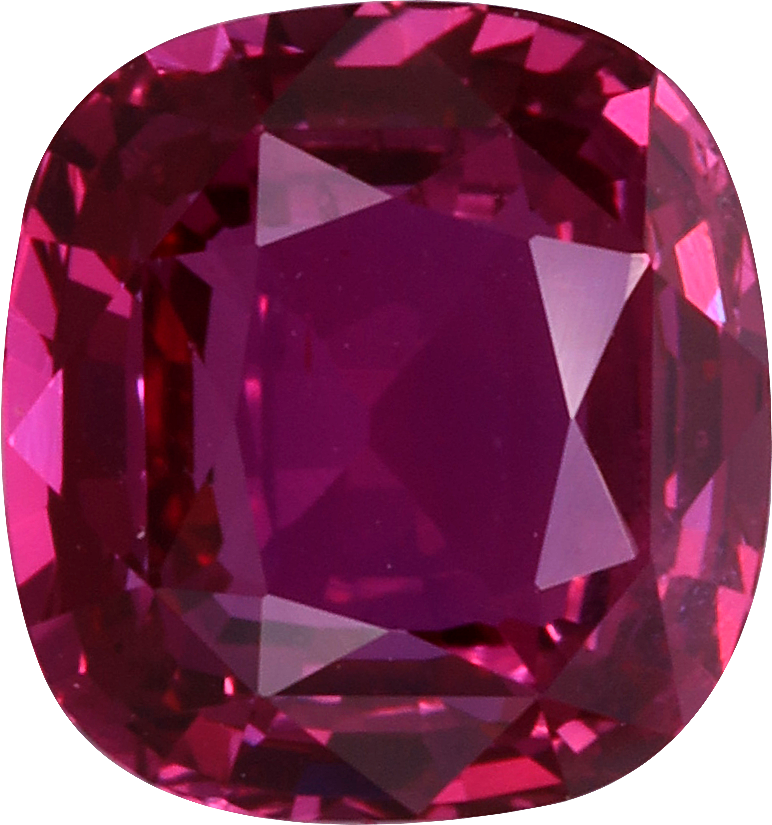 Cushion cut pink sapphire, 7.49 by 7.05 mm, shown at actual size