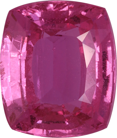 Cushion cut pink sapphire, 9.26 by 7.94 mm, shown at actual size