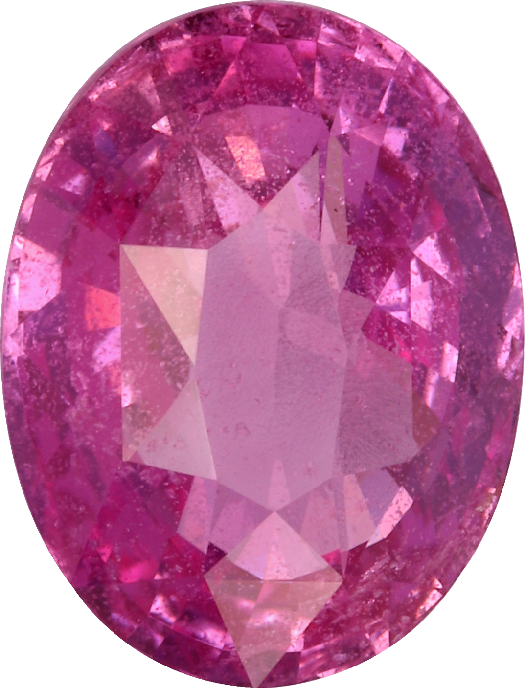 Oval cut pink sapphire, 9.29 by 7.07 mm, shown at actual size