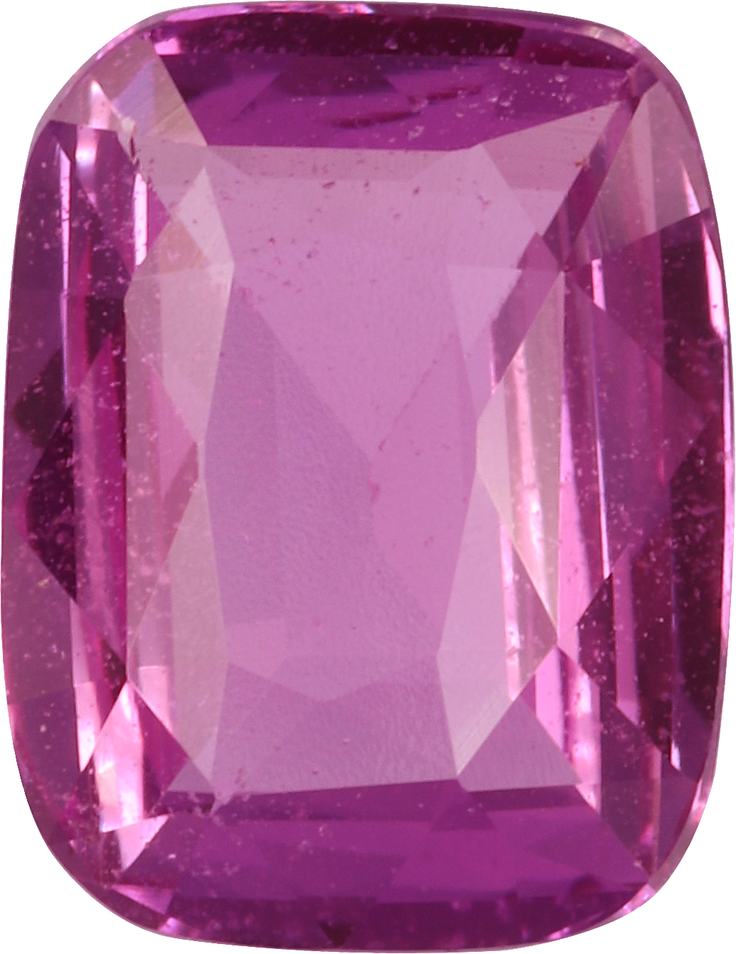 Cushion cut pink sapphire, 8.88 by 6.82 mm, shown at actual size