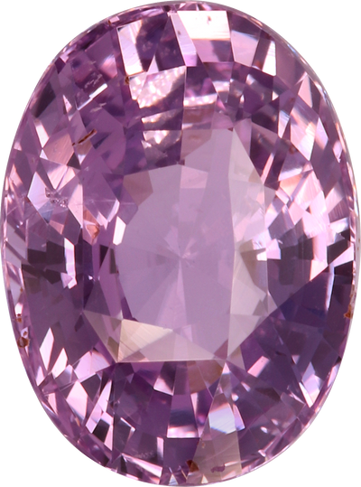 Oval cut purple sapphire, 9.83 by 7.27 mm, shown at actual size