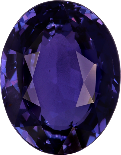 Oval cut purple sapphire, 9.99 by 7.84 mm, shown at actual size