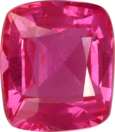 Cushion cut pink sapphire, 6.84 by 5.96 mm, shown at actual size