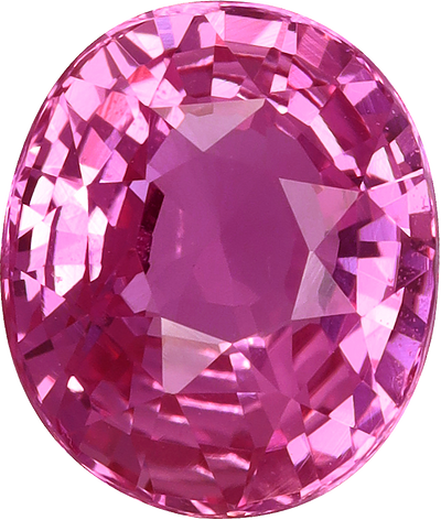 Oval cut pink sapphire, 8.09 by 6.84 mm, shown at actual size
