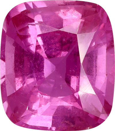 Cushion cut pink sapphire, 9.81 by 8.61 mm, shown at actual size