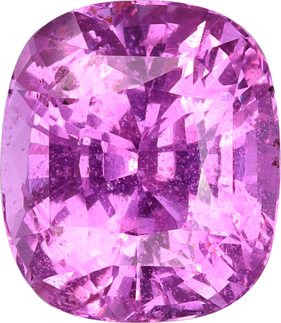 Cushion cut pink sapphire, 9.26 by 8.01 mm, shown at actual size