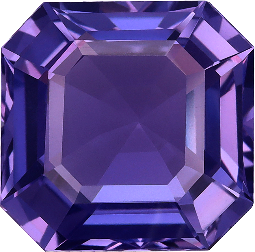 Square cut purple sapphire, 8.98 by 8.86 mm, shown at actual size
