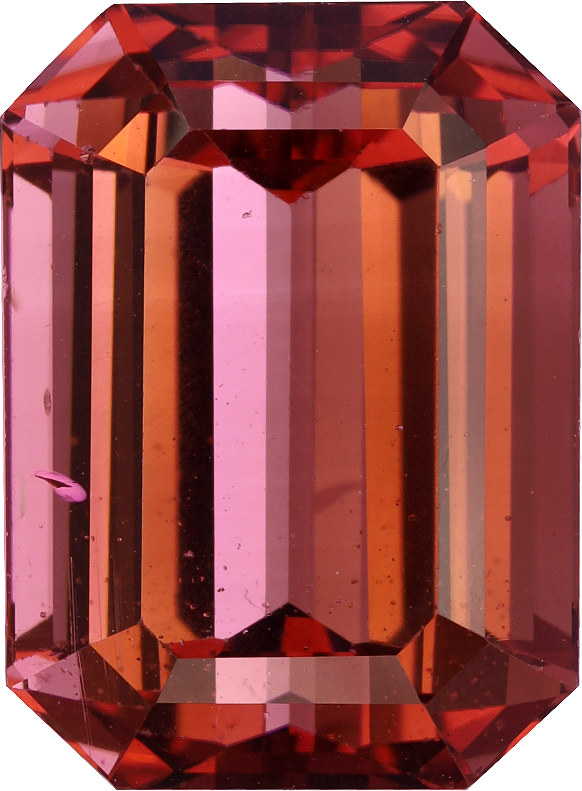 Rectangular cut pink tourmaline, 14.75 by 10.88 mm, shown at actual size