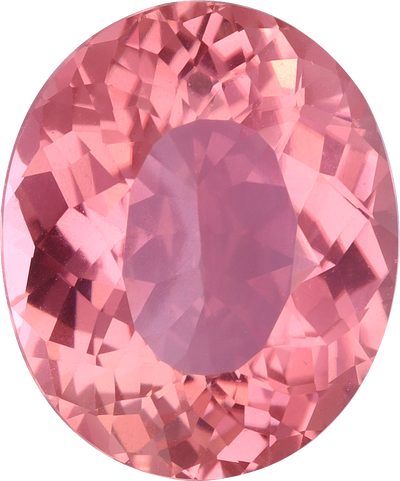 Oval cut pink tourmaline, 12.18 by 10.11 mm, shown at actual size