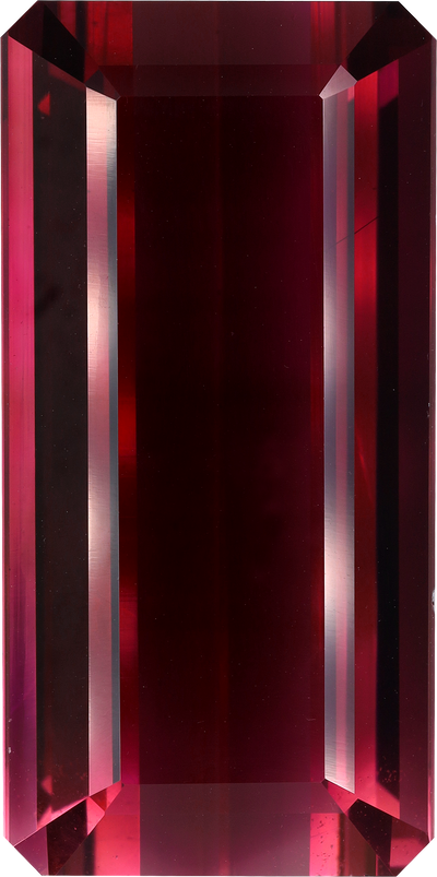 Rectangular cut pink tourmaline, 33 by 16.44 mm, shown at actual size