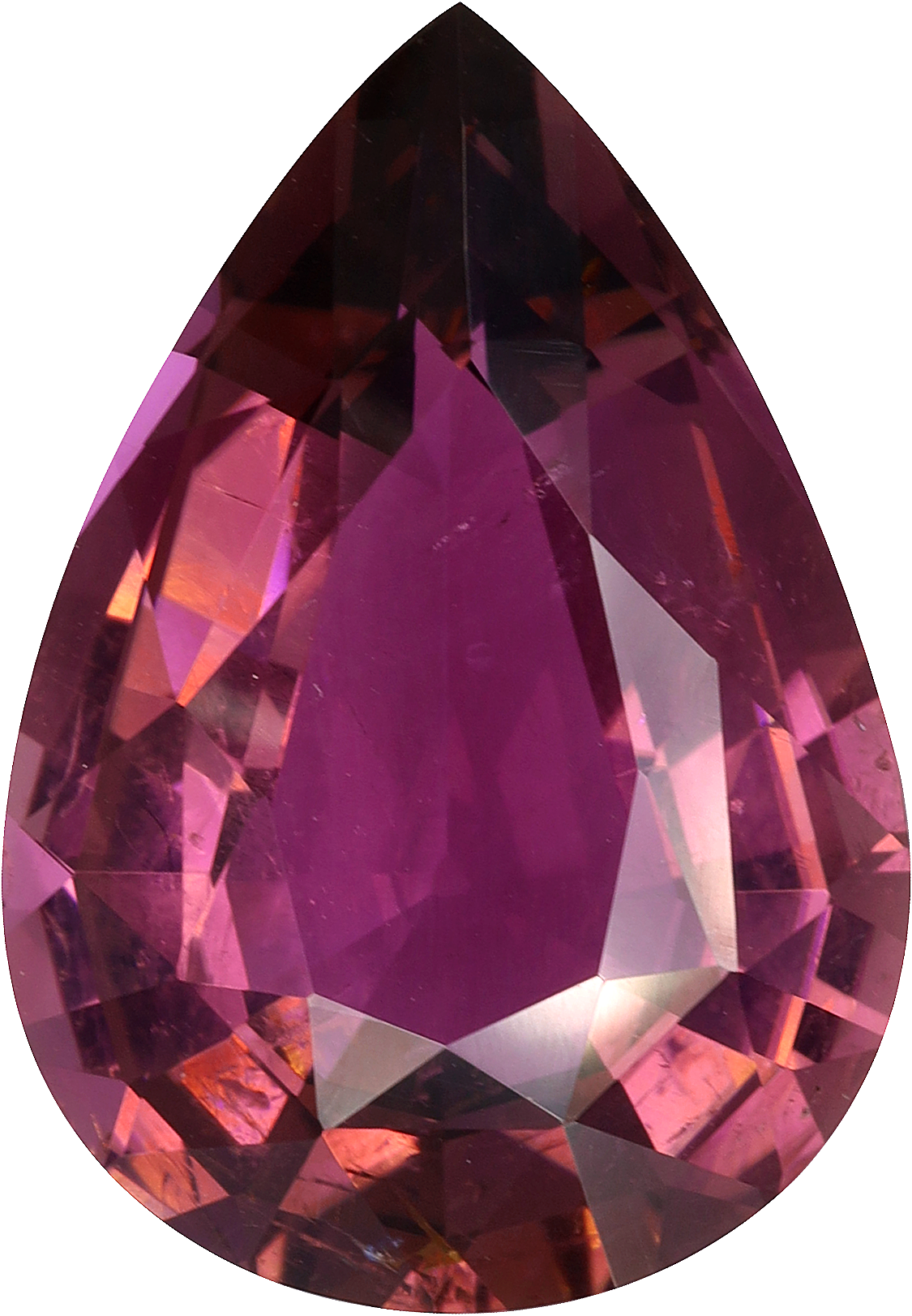 Pear cut pink tourmaline, 21.9 by 15.5 mm, shown at actual size