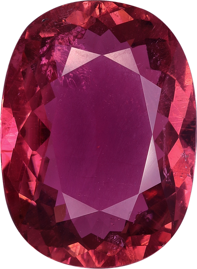Oval cut pink tourmaline, 16.91 by 12.52 mm, shown at actual size