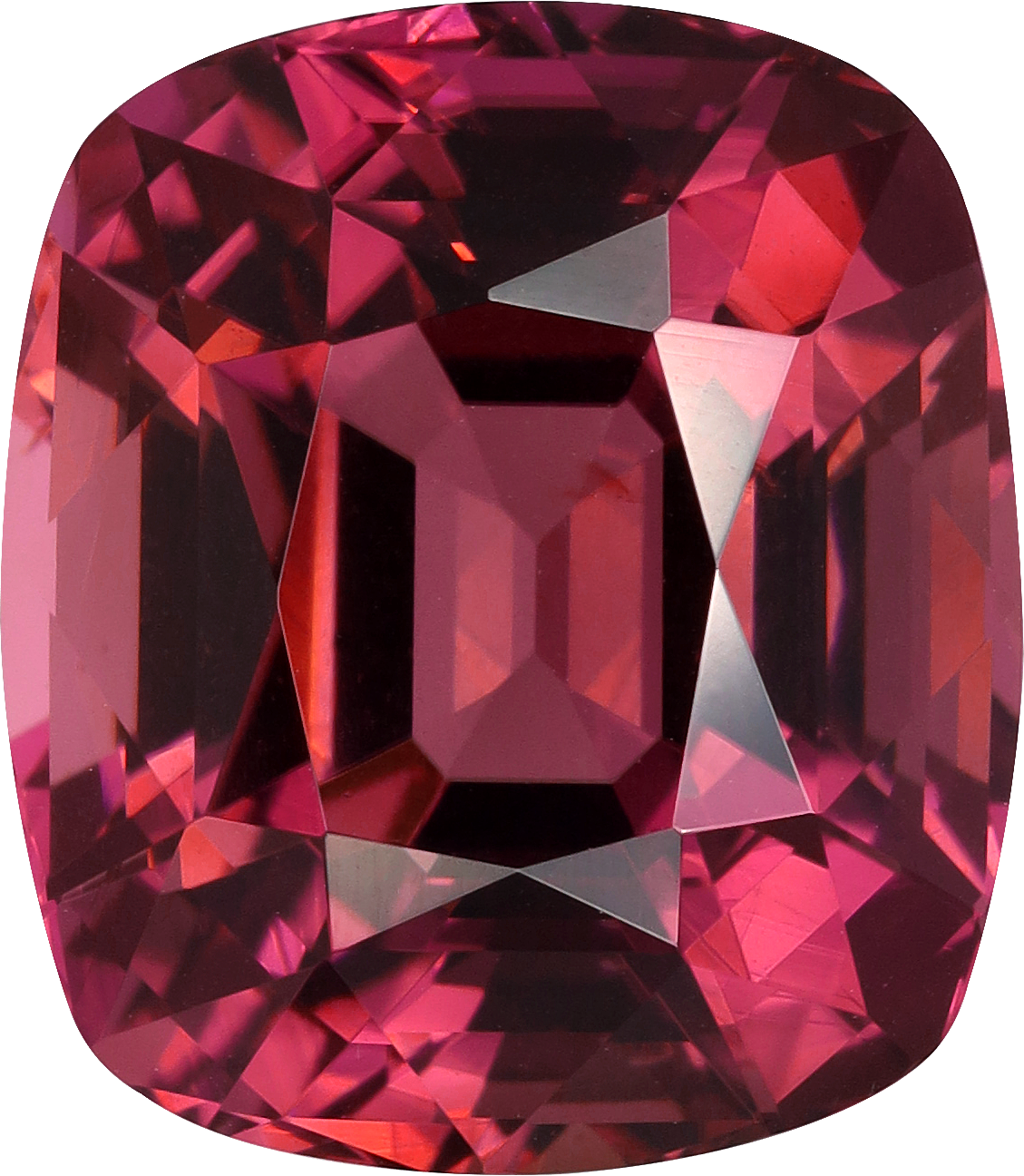 Cushion cut pink tourmaline, 12.8 by 11.2 mm, shown at actual size