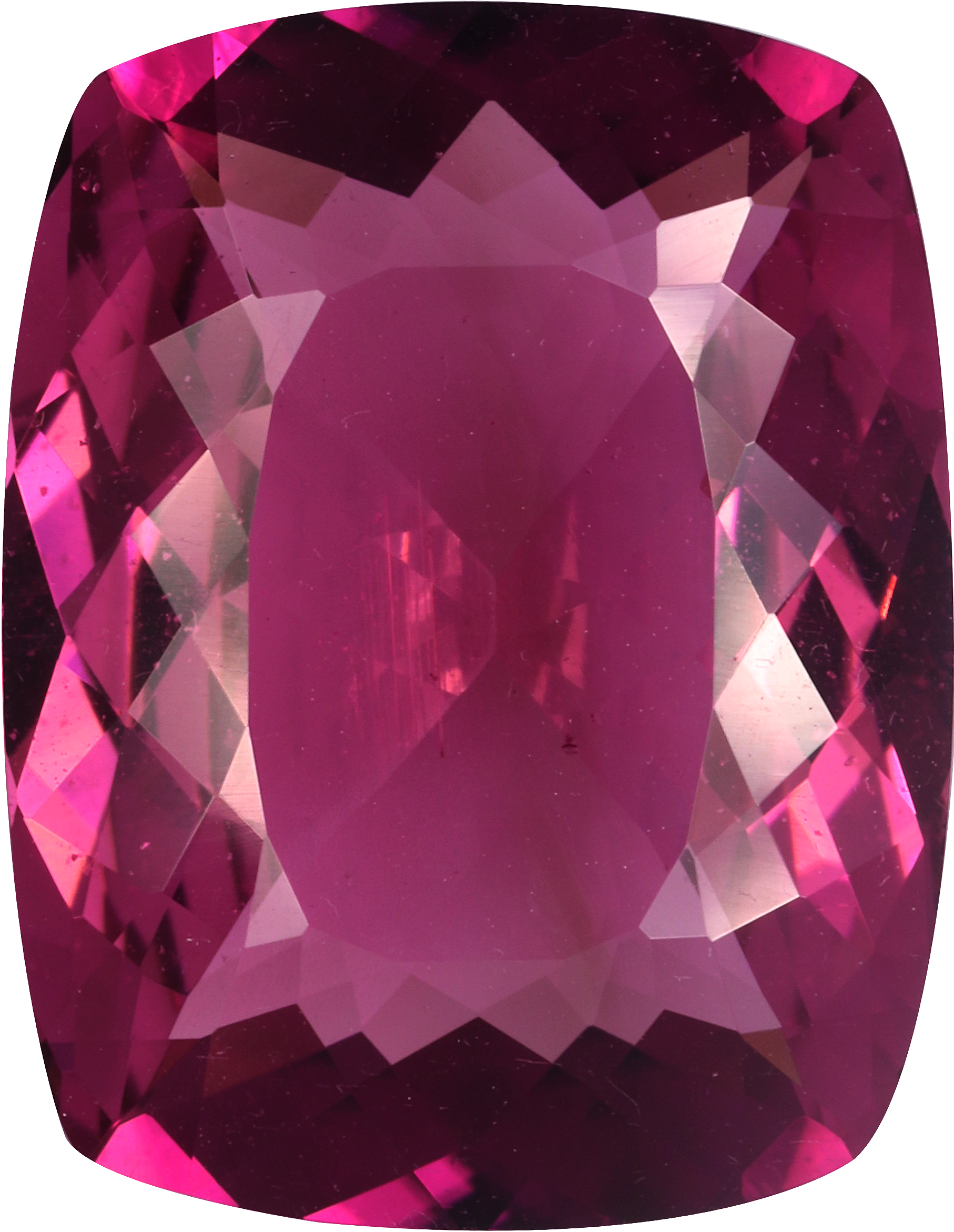 Cushion cut pink tourmaline, 16.21 by 12.18 mm, shown at actual size