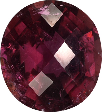 Oval cut pink tourmaline, 13.6 by 12.4 mm, shown at actual size