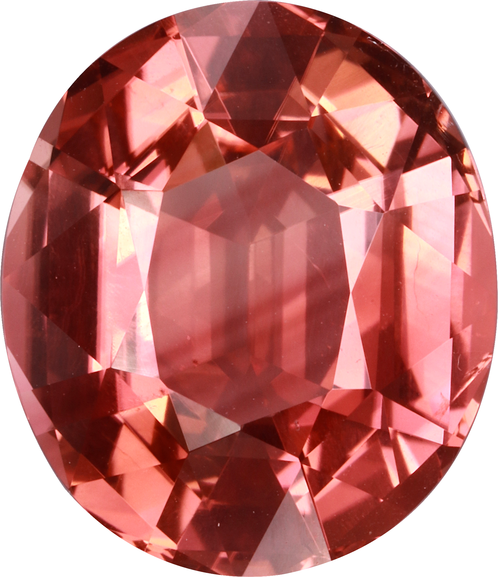 Oval cut pink tourmaline, 15.1 by 13 mm, shown at actual size