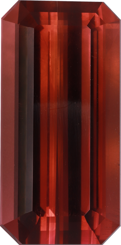 Rectangular cut pink tourmaline, 24.35 by 12.04 mm, shown at actual size