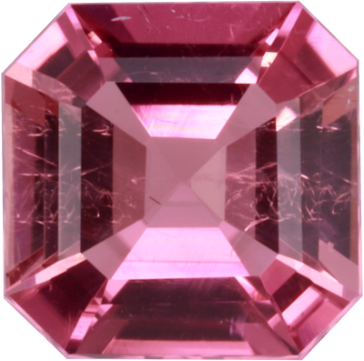 Square cut pink tourmaline, 10.09 by 10.06 mm, shown at actual size