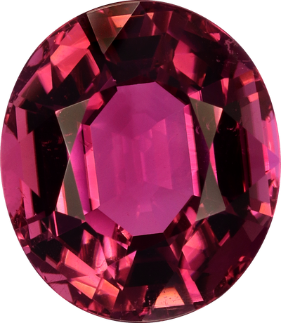 Oval cut pink tourmaline, 11.74 by 10.2 mm, shown at actual size