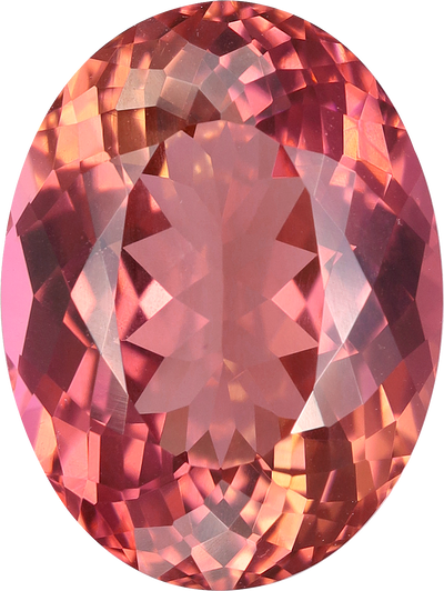 Oval cut pink tourmaline, 13.08 by 9.85 mm, shown at actual size