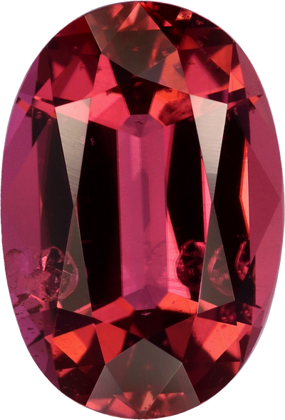 Oval cut pink tourmaline, 11.16 by 7.6 mm, shown at actual size
