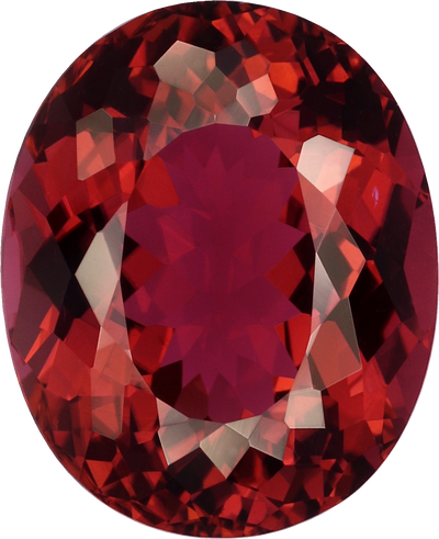 Oval cut pink tourmaline, 12.65 by 10.3 mm, shown at actual size