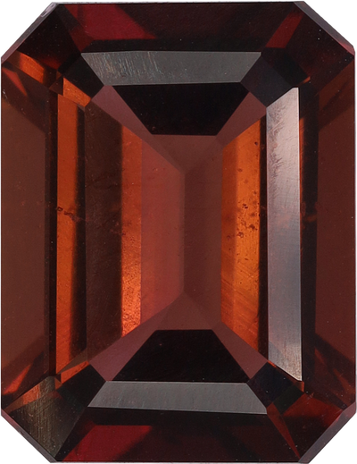 Rectangular cut pink tourmaline, 10.57 by 8.13 mm, shown at actual size