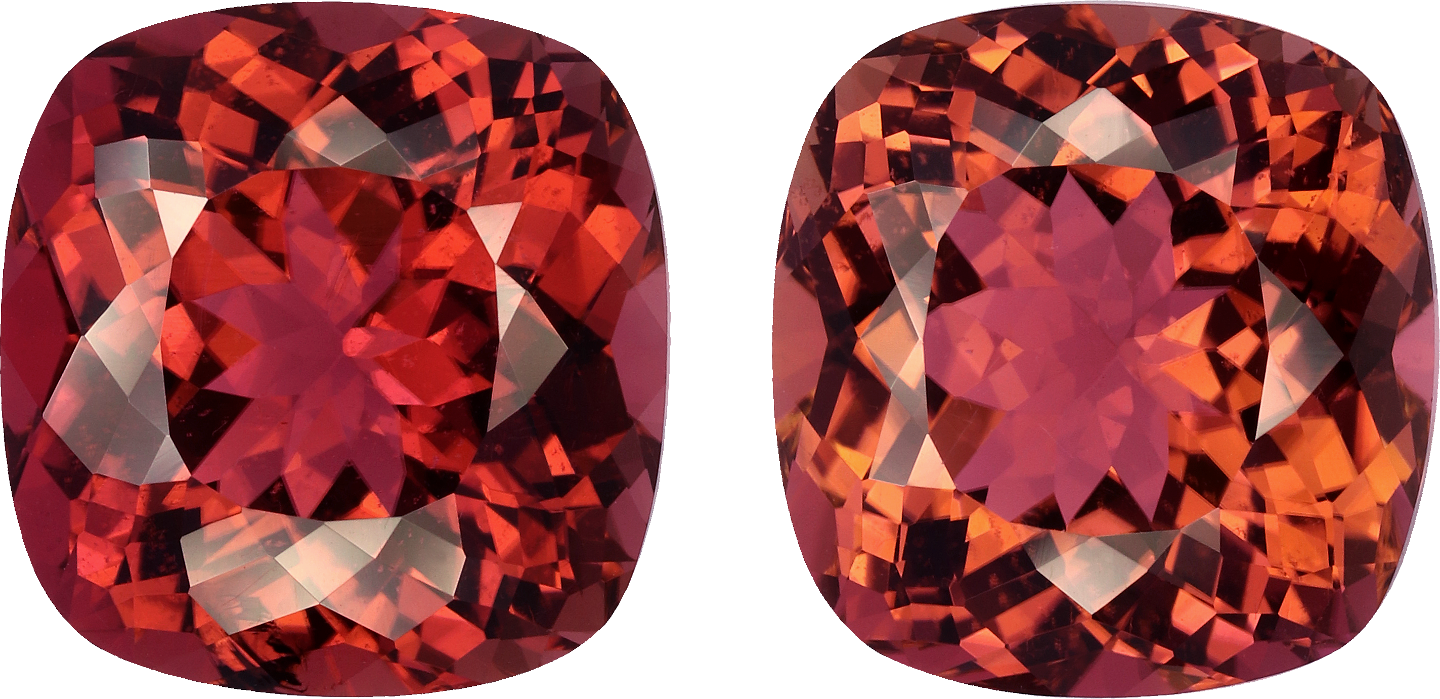 Cushion cut pink tourmaline, 15.17 by 14.55 mm, shown at actual size