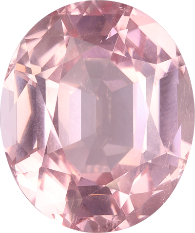 Oval cut pink tourmaline, 14.35 by 12.03 mm, shown at actual size