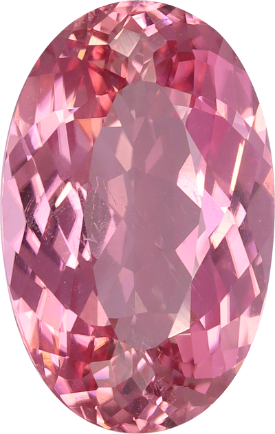 Oval cut pink tourmaline, 14.37 by 9.19 mm, shown at actual size