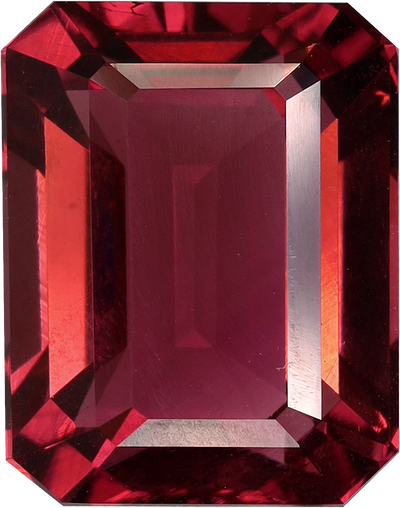Rectangular cut pink tourmaline, 11.83 by 9.35 mm, shown at actual size
