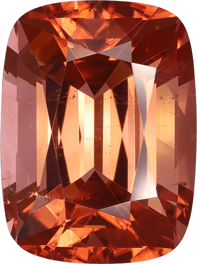 Cushion cut pink tourmaline, 19.55 by 14.57 mm, shown at actual size