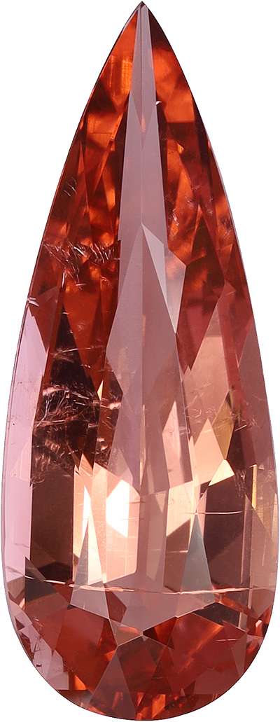 Pear cut pink tourmaline, 22.88 by 8.83 mm, shown at actual size