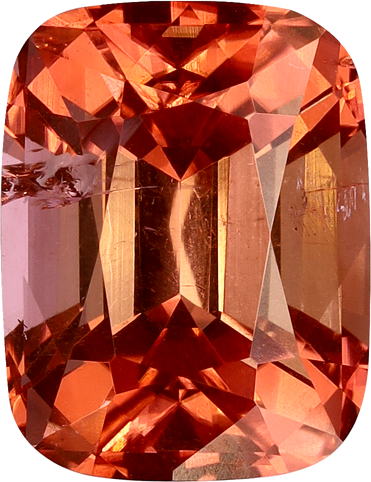 Cushion cut pink tourmaline, 10.63 by 8.18 mm, shown at actual size
