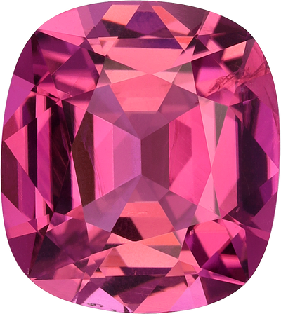 Cushion cut pink tourmaline, 11.95 by 10.65 mm, shown at actual size