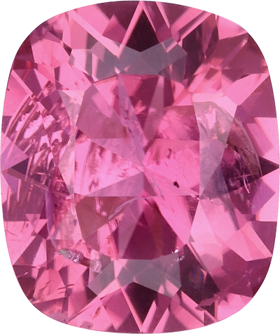 Cushion cut pink tourmaline, 11.92 by 10.06 mm, shown at actual size