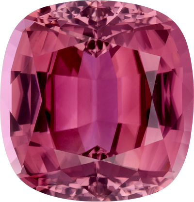 Cushion cut pink tourmaline, 26.25 by 25.13 mm, shown at actual size