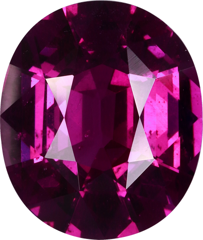 Oval cut umbalite garnet, 12 by 10.2 mm, shown at actual size