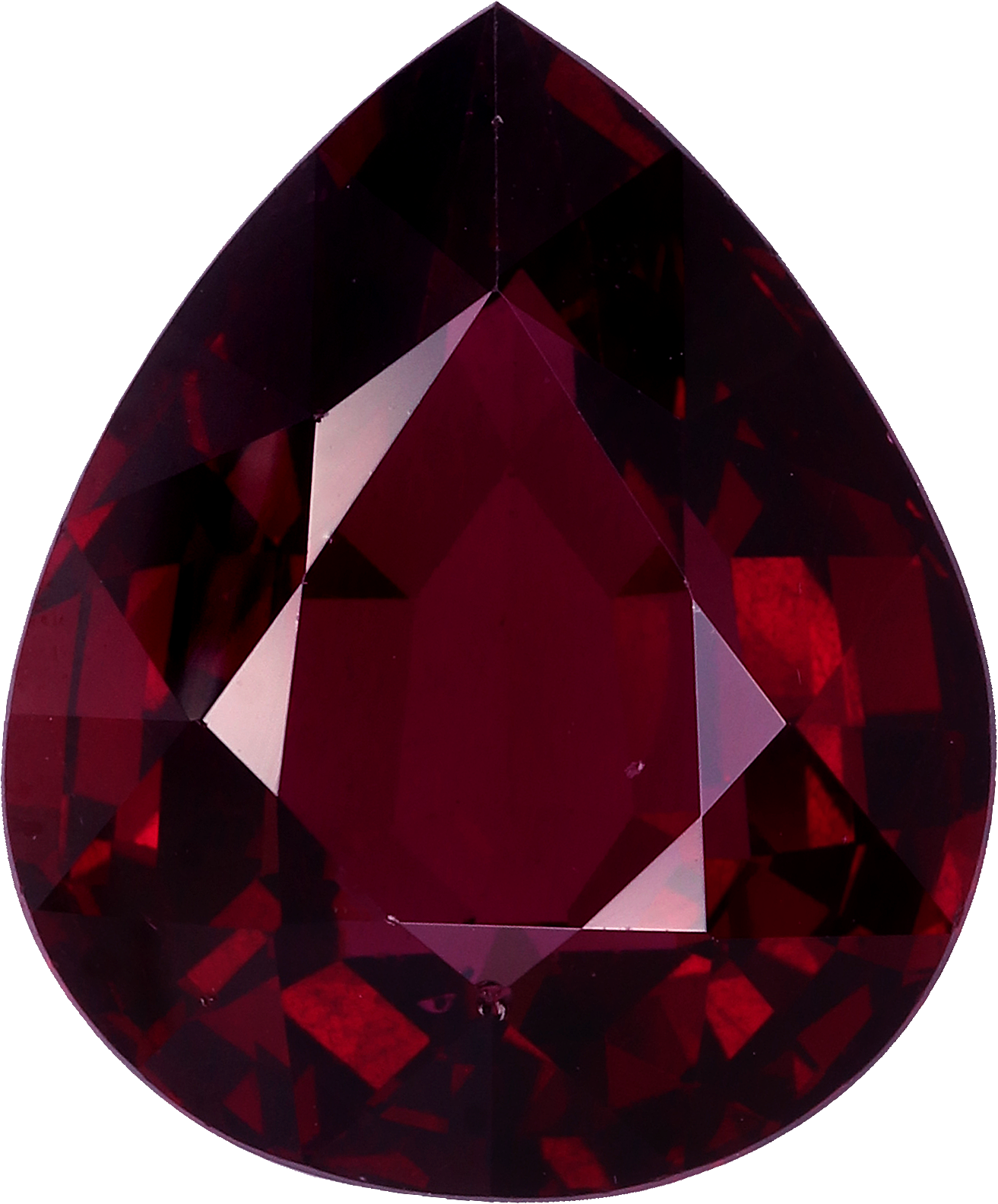 Pear cut umbalite garnet, 15.44 by 12.78 mm, shown at actual size