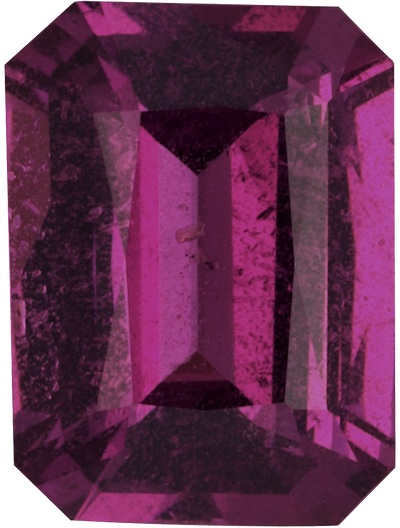 Rectangular cut umbalite garnet, 9.1 by 6.8 mm, shown at actual size