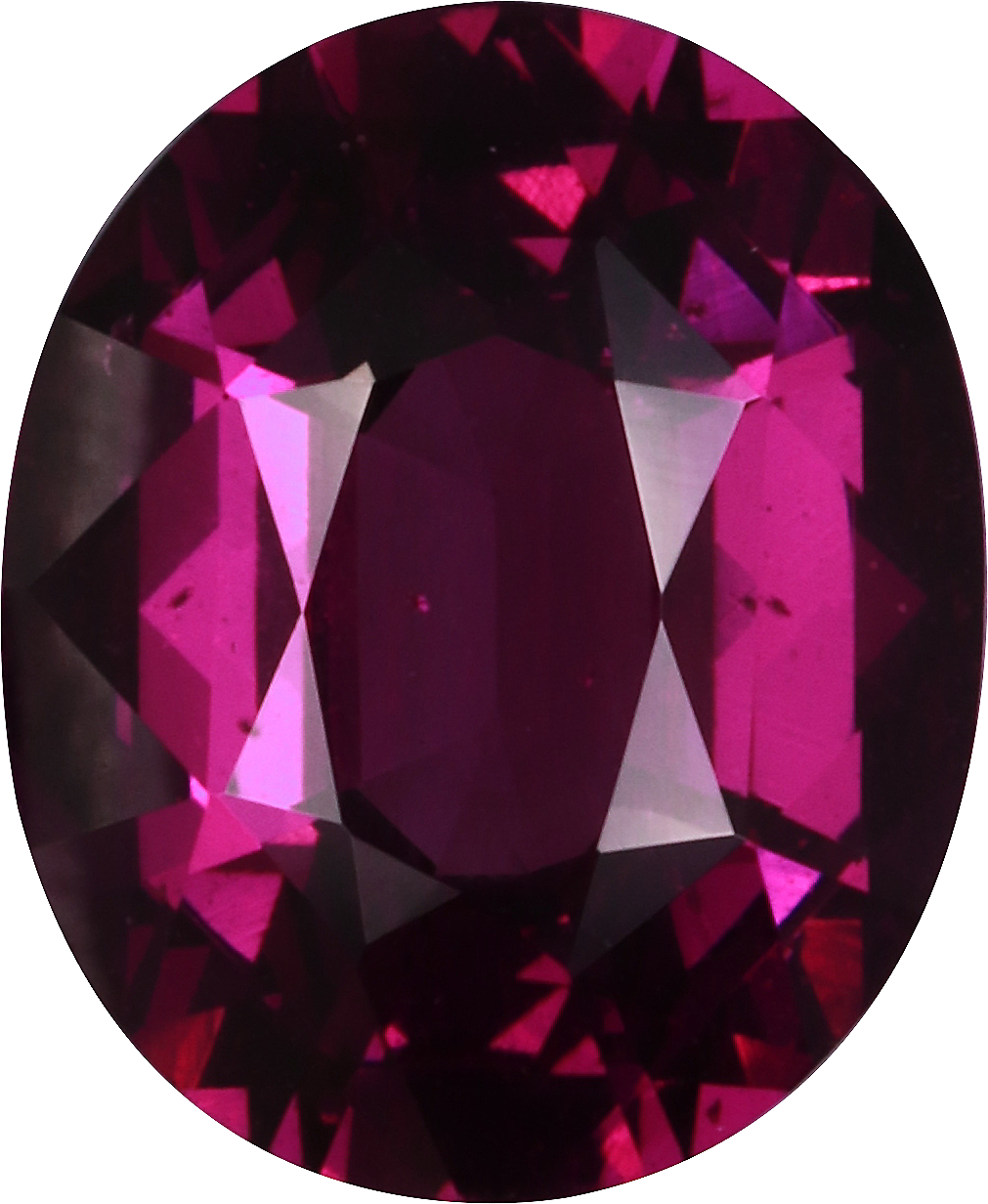 Oval cut umbalite garnet, 11.08 by 9.1 mm, shown at actual size
