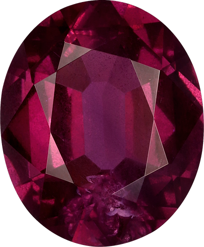 Oval cut umbalite garnet, 11.14 by 9.2 mm, shown at actual size