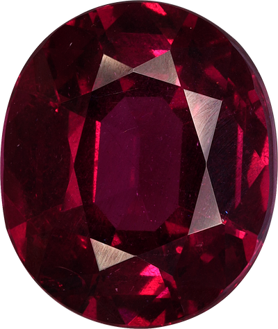 Oval cut umbalite garnet, 12.14 by 10.23 mm, shown at actual size