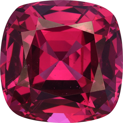 Cushion cut rose garnet, 12.14 by 12.1 mm, shown at actual size