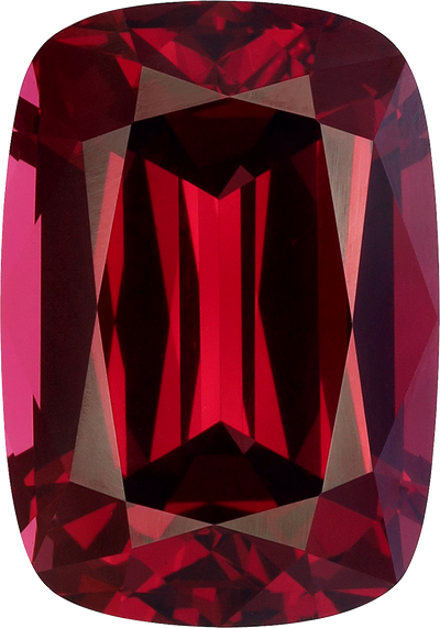 Cushion cut rhodolite garnet, 15.46 by 10.84 mm, shown at actual size