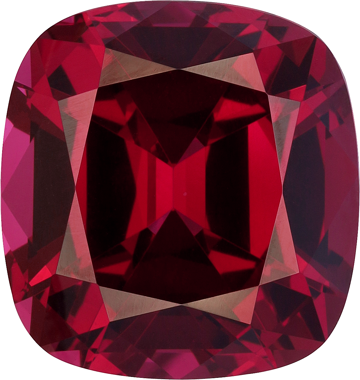 Cushion cut rhodolite garnet, 14.91 by 14.14 mm, shown at actual size