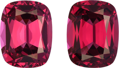 Cushion cut rhodolite garnet, 13.5 by 10.33 mm, shown at actual size